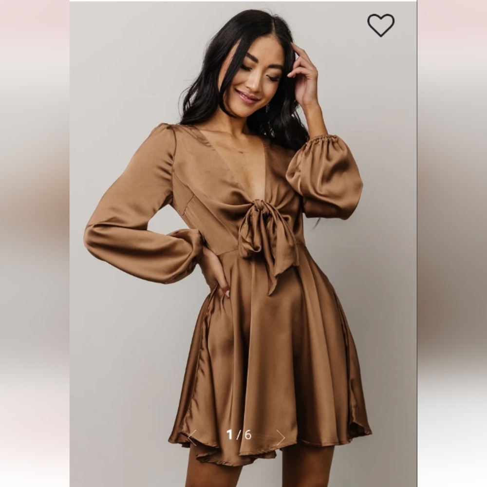Baltic Born Woodbury Satin Mini Dress - Mocha - Lg - EUC